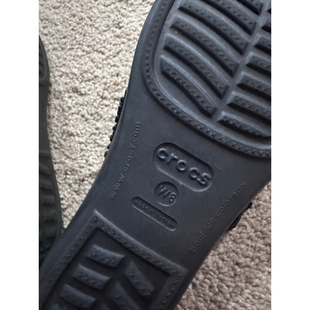 Crocs Patricia Diamante Black Studded Slip On Sandals Womens Size 8 Triple Strap - Picture 11 of 12